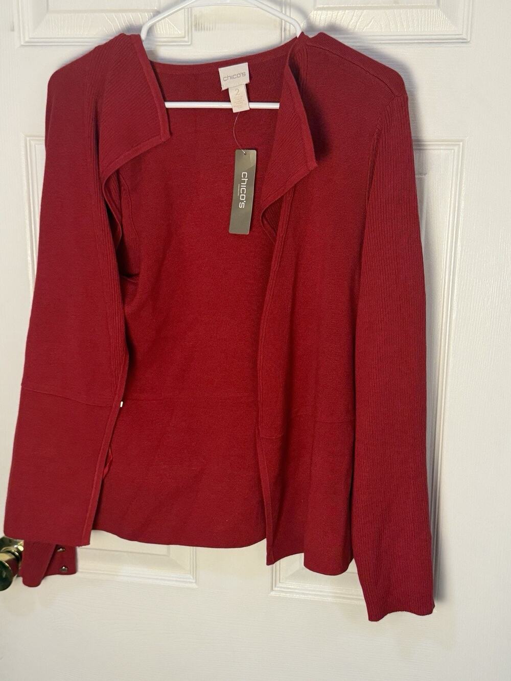 Chico’s Becki Cardigan Sweater Hook Front Renaissance Red SZ. 2 L NWT